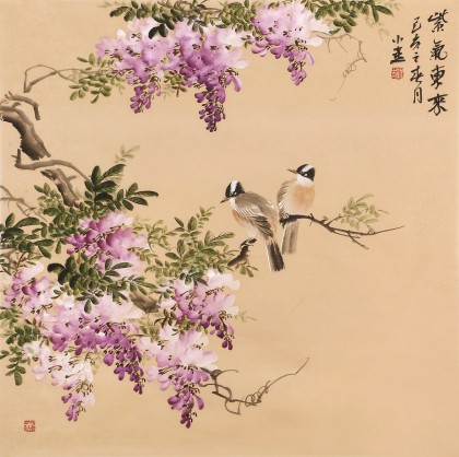 【已售】皇甫小喜 四尺斗方《紫氣東來》 河南著名花鳥畫家