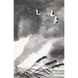 【已售】何一鳴 四尺三開《云鶴游天》