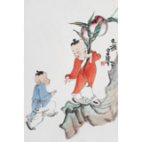 曹建濤 四尺三開《祝壽圖》 獨(dú)具特色水墨人物畫家