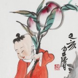 曹建濤 四尺三開《祝壽圖》 獨(dú)具特色水墨人物畫家