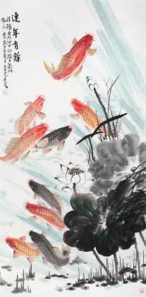 【已售】梁景欣 四尺《連年有余》 青大美院學院派畫家