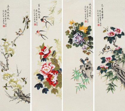 【已售】凌雪 四條屏《春夏秋冬》 北京美協會員