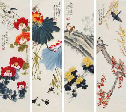 【已售】凌雪 四條屏《春夏秋冬》 北京美協(xié)會員