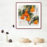 【已售】黃藝四尺斗方招財辟邪葫蘆畫《五福臨門》