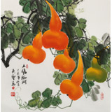【已售】黃藝四尺斗方招財(cái)辟邪葫蘆畫《五福臨門》