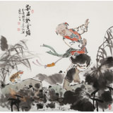 連紅武 四尺斗方《劉海戲金蟾》 徐悲鴻畫院華北分院副院長