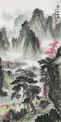 【已售】王友金 四尺《春山訪友圖》