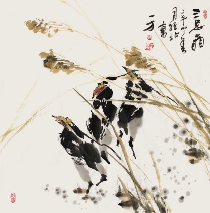 【已售】著名女畫(huà)家一方四尺斗方畫(huà)《三思圖》