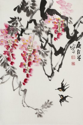 庾超然 四尺三開《紫藤花開》 黃鶴樓書畫院院長