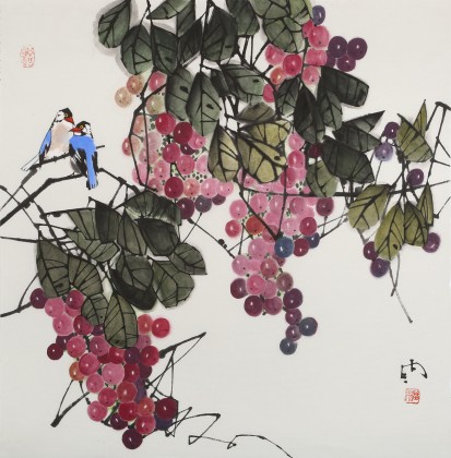 【已售】苗雨 四尺斗方《紫玉飄香》 遼寧工美教授 師從吳冠中