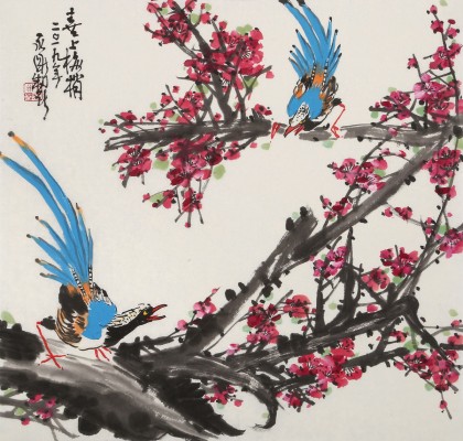 王永剛 三尺斗方《喜上梅梢》 國家一級(jí)美術(shù)師（詢價(jià)）