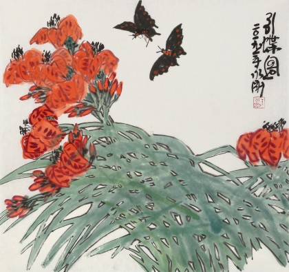 王永剛 三尺斗方《引蝶圖》 國(guó)家一級(jí)美術(shù)師（詢(xún)價(jià)）