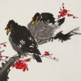 【已售】王永剛 三尺斗方《梅枝雙棲圖》 國(guó)家一級(jí)美術(shù)師（詢(xún)價(jià)）