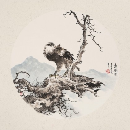 【已售】鄒本財(cái) 團(tuán)扇《遠(yuǎn)瞻圖》 公主嶺市美協(xié)常務(wù)副主席