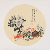 【已售】鄒本財(cái) 團(tuán)扇《菊花黃時(shí)蟹正肥》 公主嶺市美協(xié)常務(wù)副主席