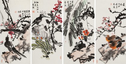 邢書波 四條屏《春意濃》 中美協(xié)會員 清華美院創(chuàng)作班導(dǎo)師（詢價(jià)）