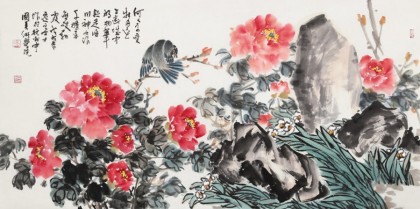 曲逸之 四尺《占斷城中好物華》 河南省著名花鳥畫家