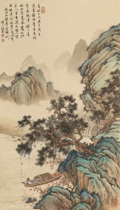 【已售】吳顯剛 《泛舟松泉圖》 貴州七星關(guān)美協(xié)主席