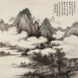 【已售】吳顯剛 四尺斗方《江上云起圖》 貴州七星關(guān)美協(xié)主席