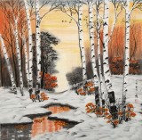 【已售】何一鳴 四尺斗方《旭日東升》 冰雪畫(huà)派畫(huà)家 師從于志學(xué)