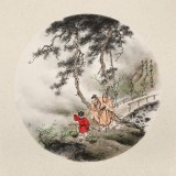 【已售】鄒本財 團扇《尋隱者不遇詩意》 公主嶺市美協(xié)常務副主席