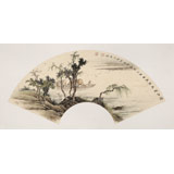 【已售】鄒本財(cái) 卡紙扇面《清江賞幽圖》 公主嶺市美協(xié)常務(wù)副主席