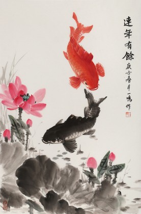 【已售】何一鳴 四尺三開(kāi)《連年有余》