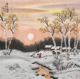 何一鳴 四尺斗方《霞光映雪》 冰雪畫派畫家 師從于志學(xué)