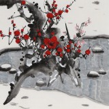 【已售】何華賢 四尺三開《踏雪尋梅》 潁淮書畫名家
