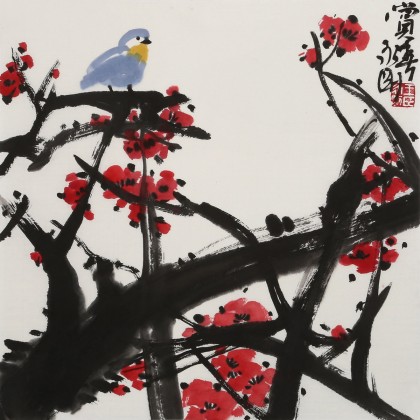 王永剛 斗方小品《賞春》 78歲國家一級美術師（詢價）