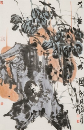 崔春剛 四尺三開(kāi)《大福祿圖》 青年才俊 中國(guó)當(dāng)代書(shū)畫(huà)研究院理事