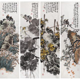 曲逸之 四條屏《春夏秋冬》 河南省著名花鳥畫家