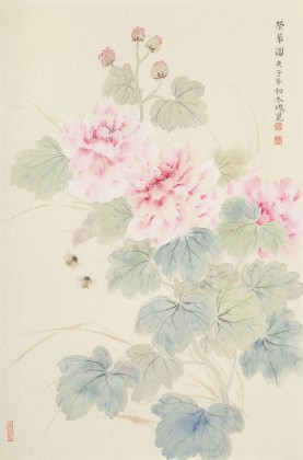 張瑰麗 四尺三開工筆《榮華圖》 湖南省美術(shù)家協(xié)會會員