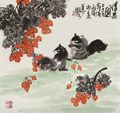 【已售】王永剛 三尺斗方《得果圖》 國家一級(jí)美術(shù)師