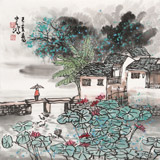 【已售】黃云鴻 三尺斗方《荷塘》